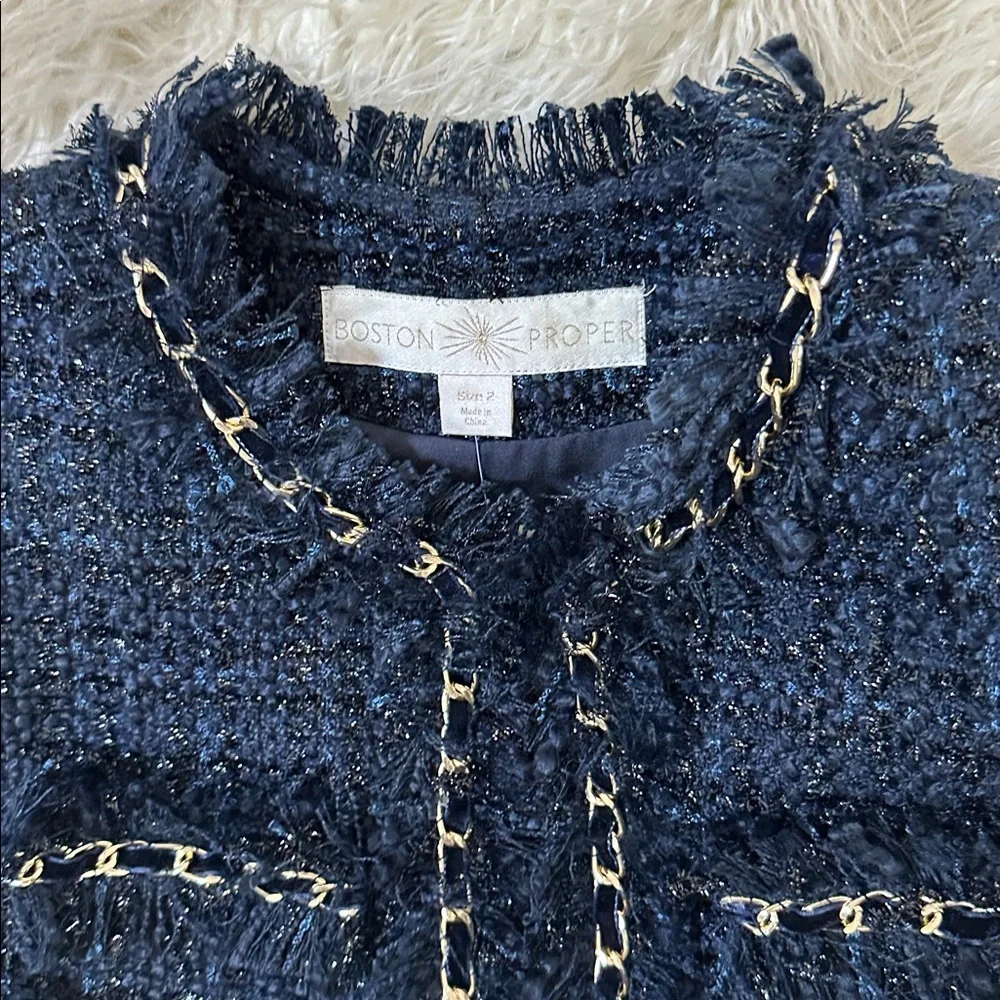 Boston Proper Navy Tweed Blazer with Gold Accents - Picture 3 of 6